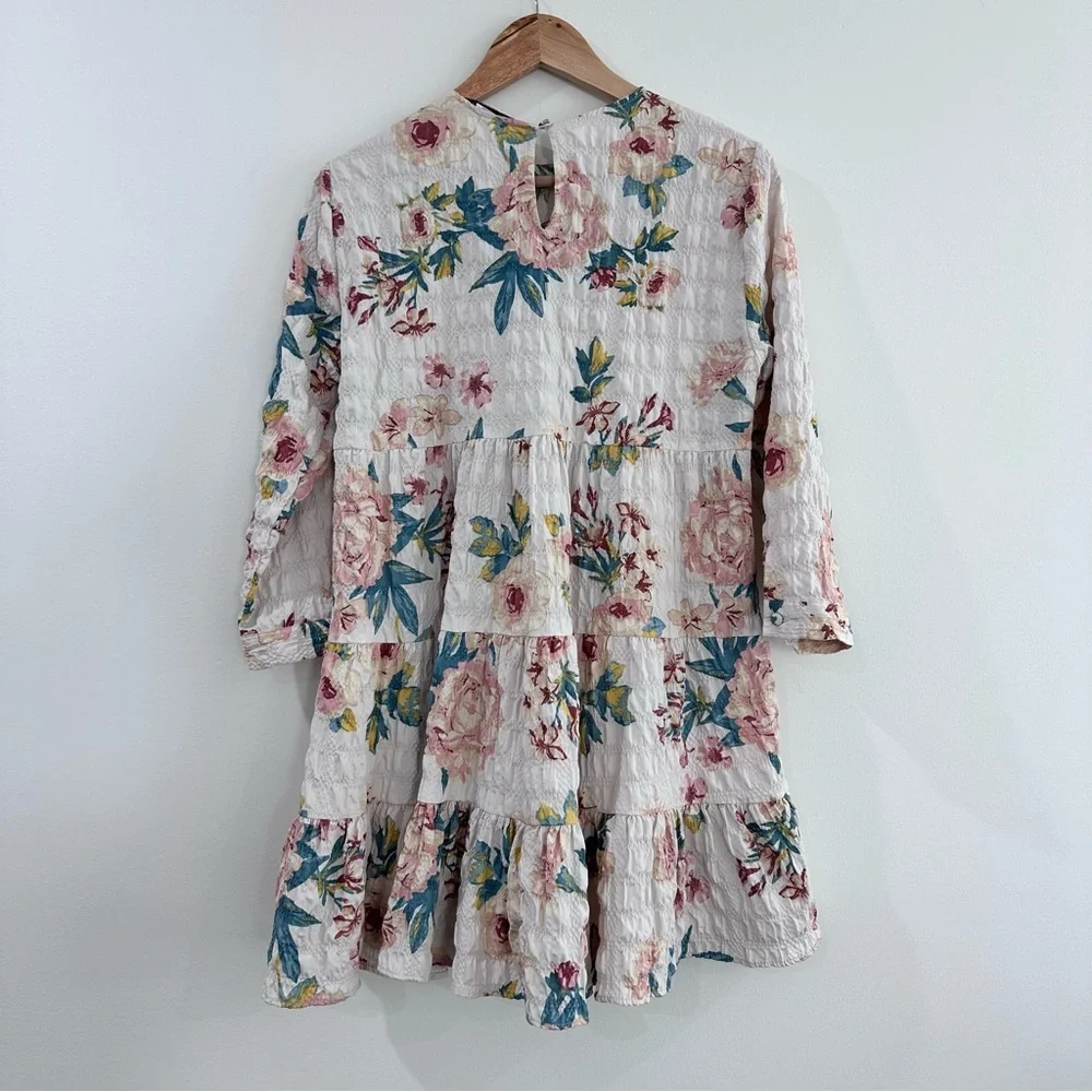 Zara Sharon 3/4 sleeve ruffle tiered floral dress multicolor pink green medium - Picture 5 of 7